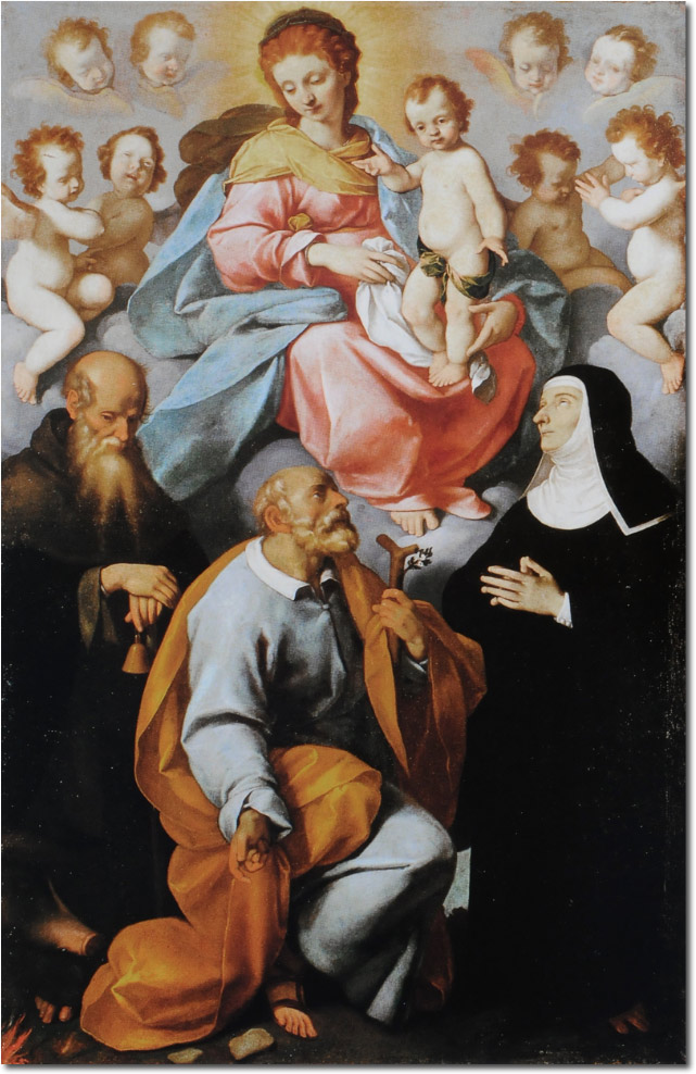 Madonna in gloria venerata da SantAntonio abate, San Giuseppe e Santa Monaca